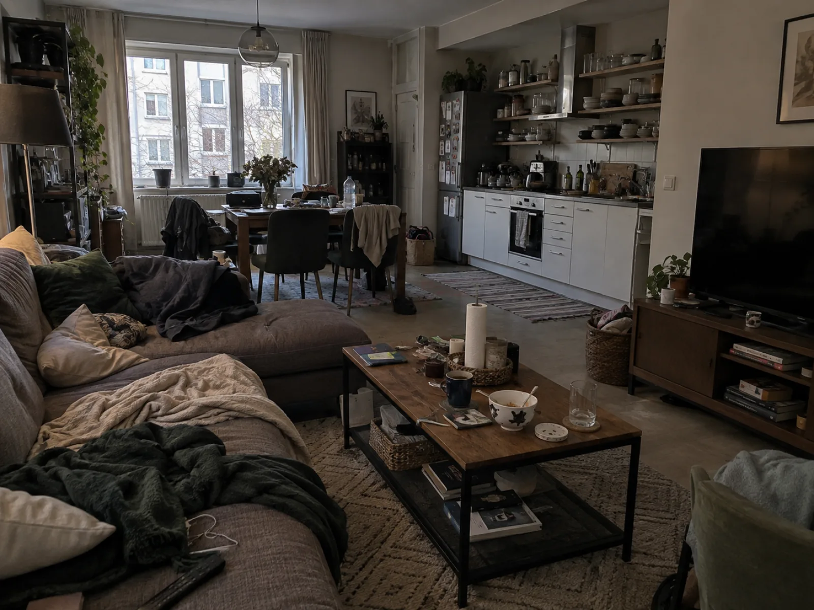 Voor de ontruiming — Gemeubelde flat leegmaken tussen twee huurders in Etterbeek — AI-illustratie
