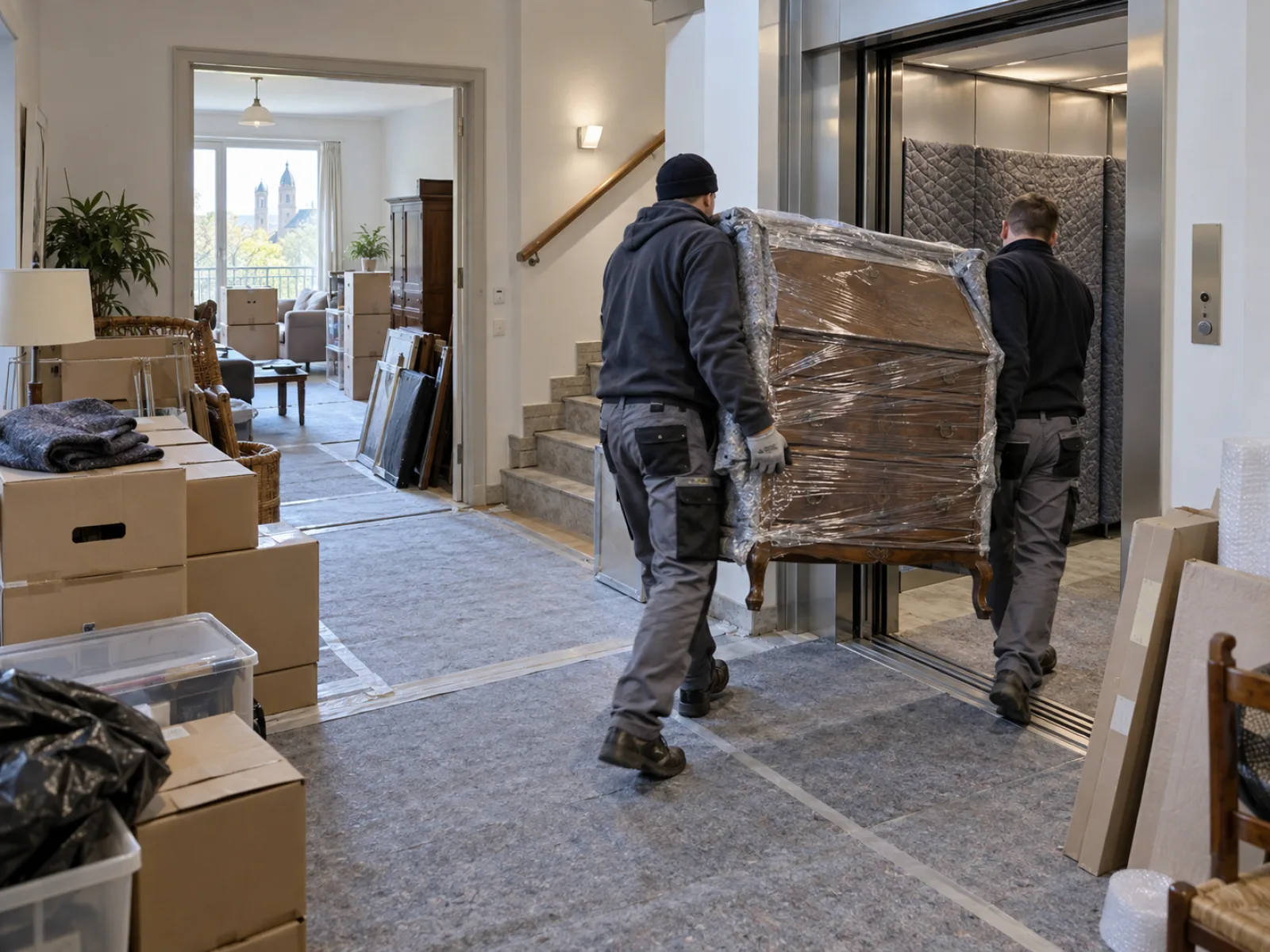 Tijdens de werken — Assistentiewoning binnen de week leegmaken in Ganshoren — AI-illustratie