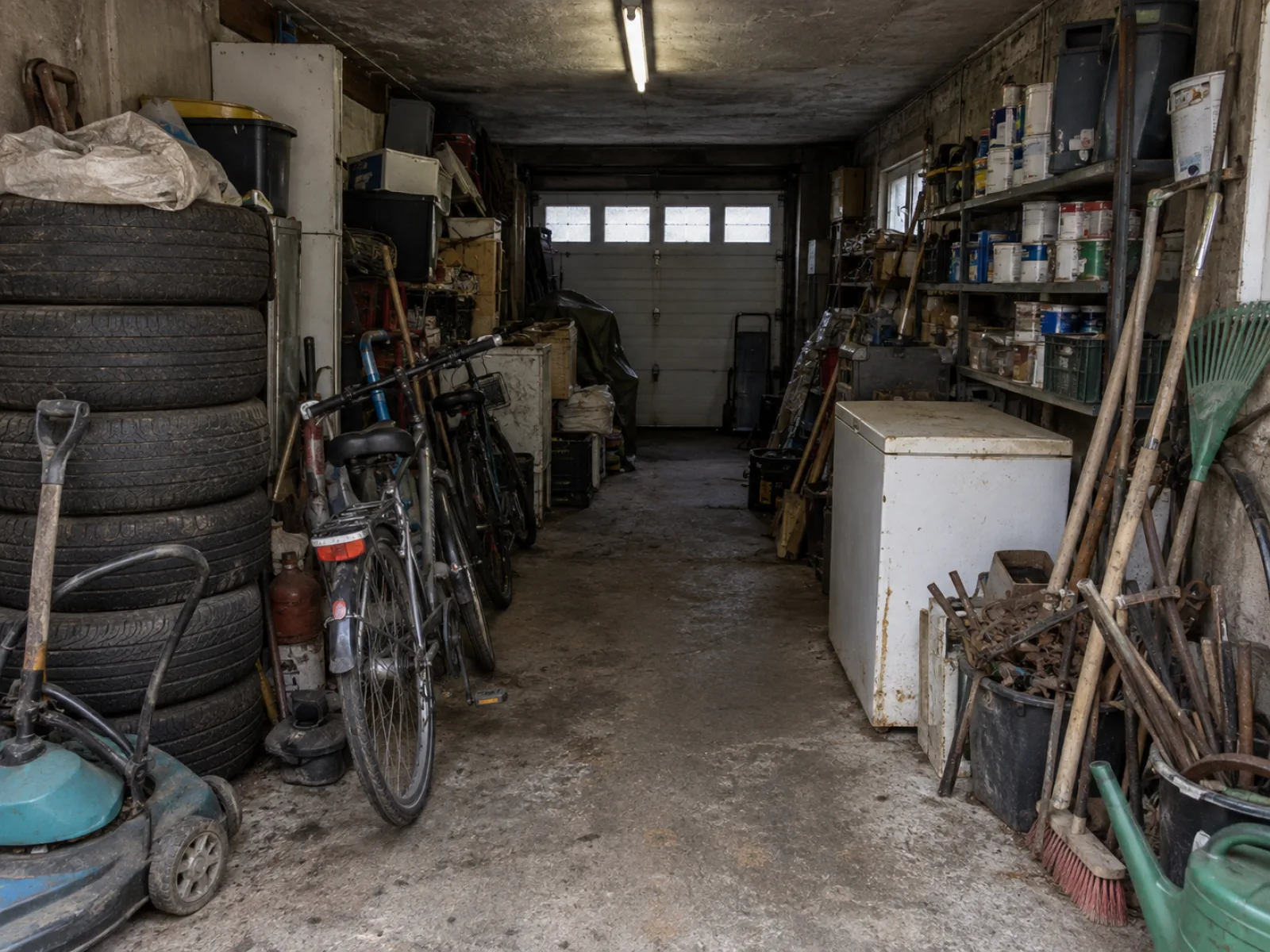 Voor de ontruiming — Bel-etagewoning met garage onder de leefruimte ontruimen in Jette — AI-illustratie
