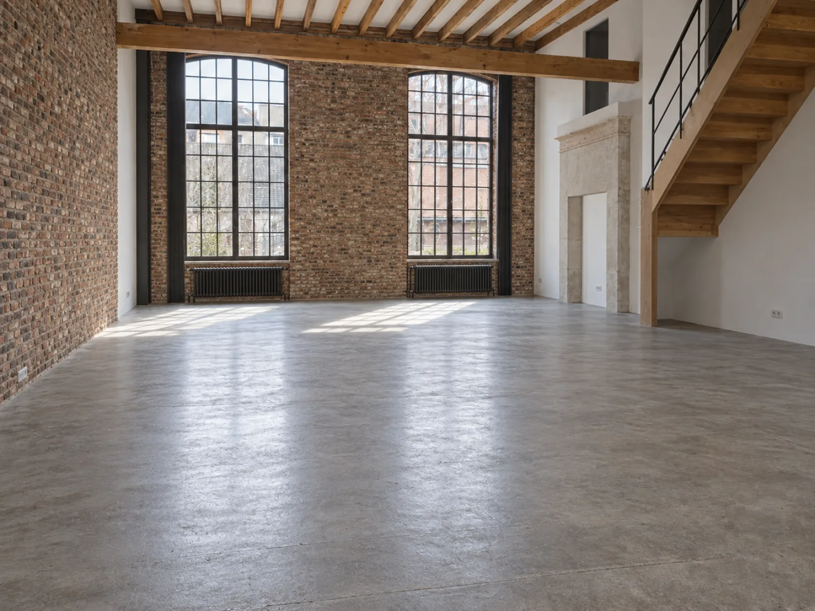 Loft in een omgebouwd pakhuis ontruimen in Mechelen — AI-illustratie