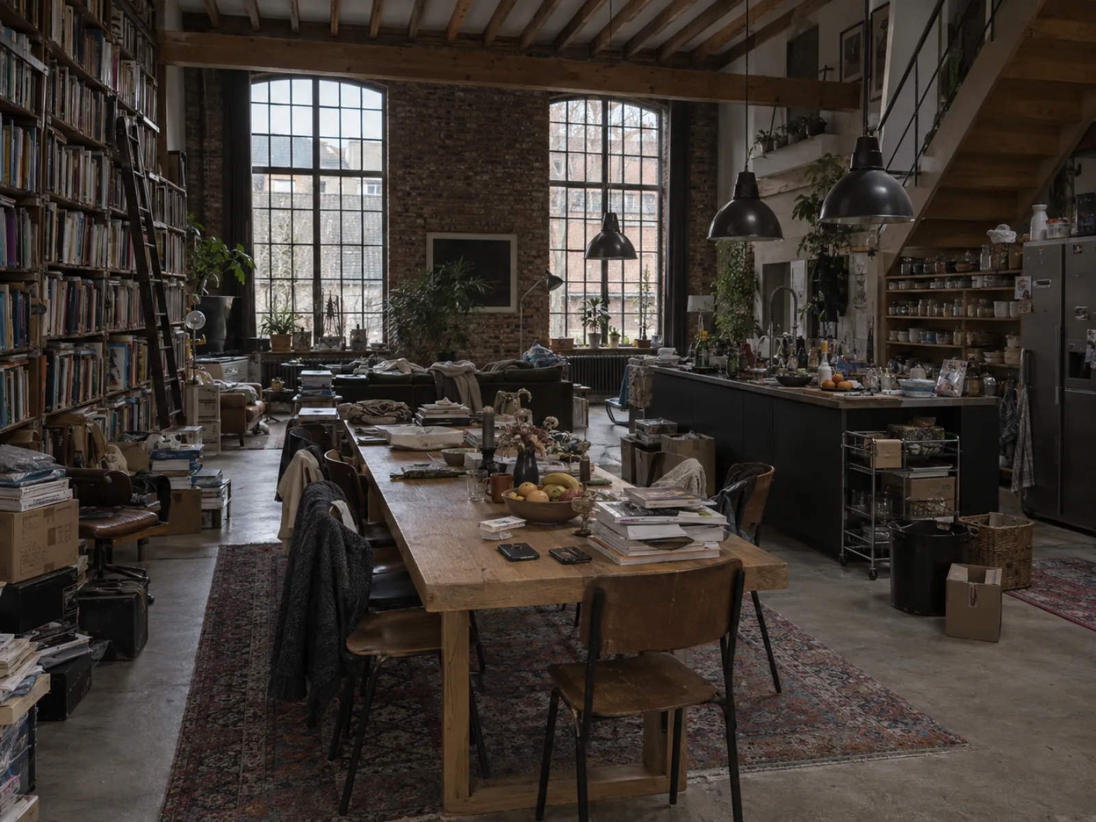 Voor de ontruiming — Loft in een omgebouwd pakhuis ontruimen in Mechelen — AI-illustratie