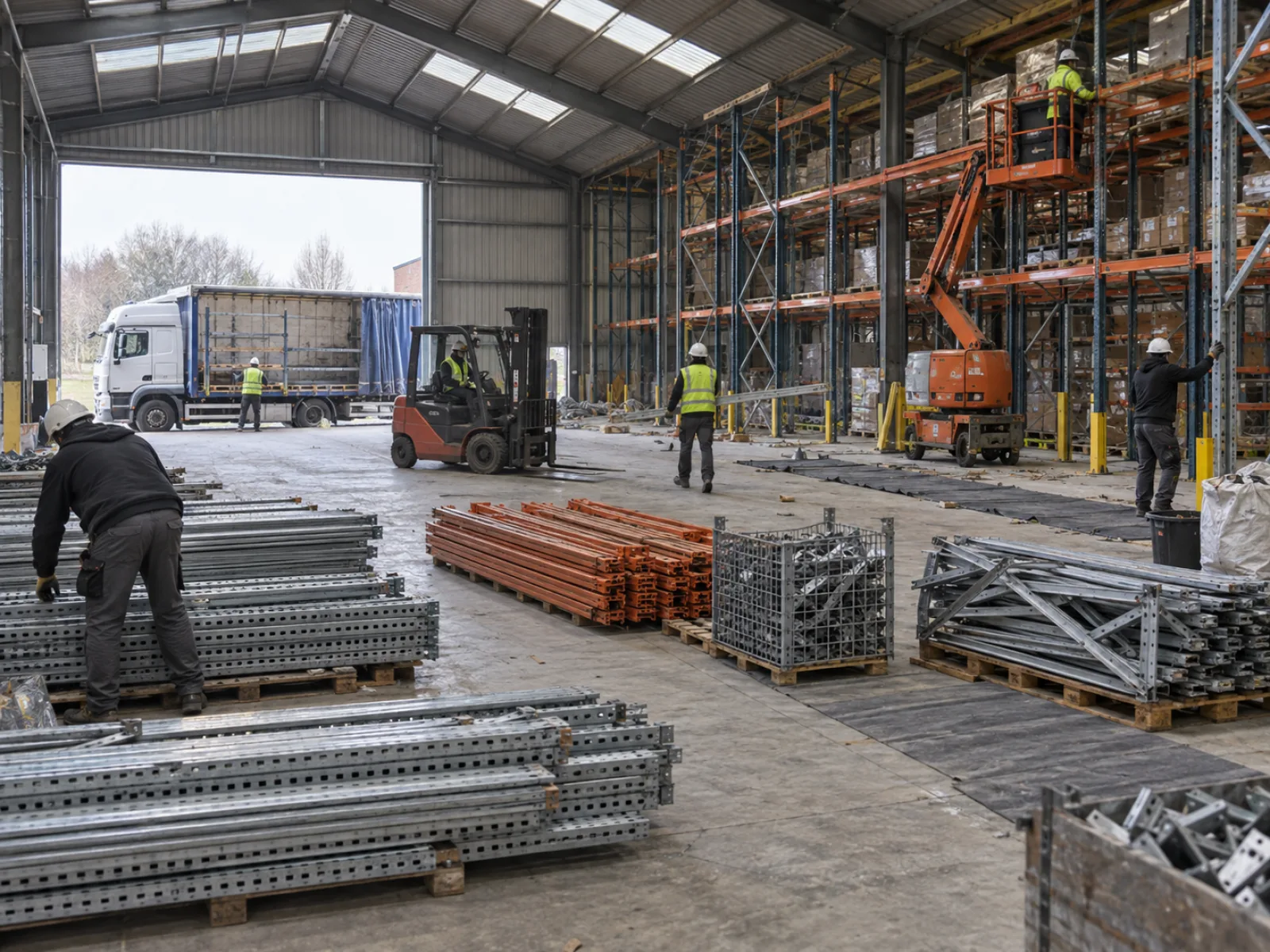 Tijdens de werken — Landbouwloods met machines en schroot ontruimen in Roeselare — AI-illustratie
