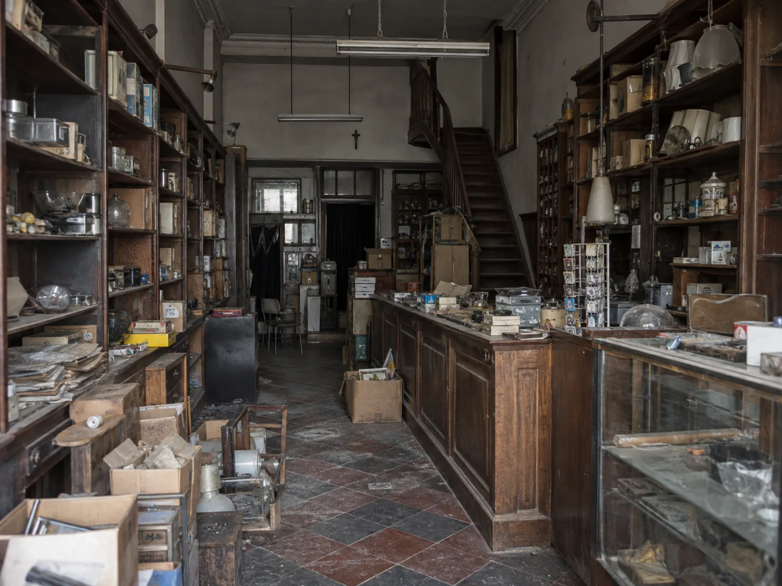 Voor de ontruiming — Woonst boven een winkel ontruimen in Sint-Niklaas — AI-illustratie