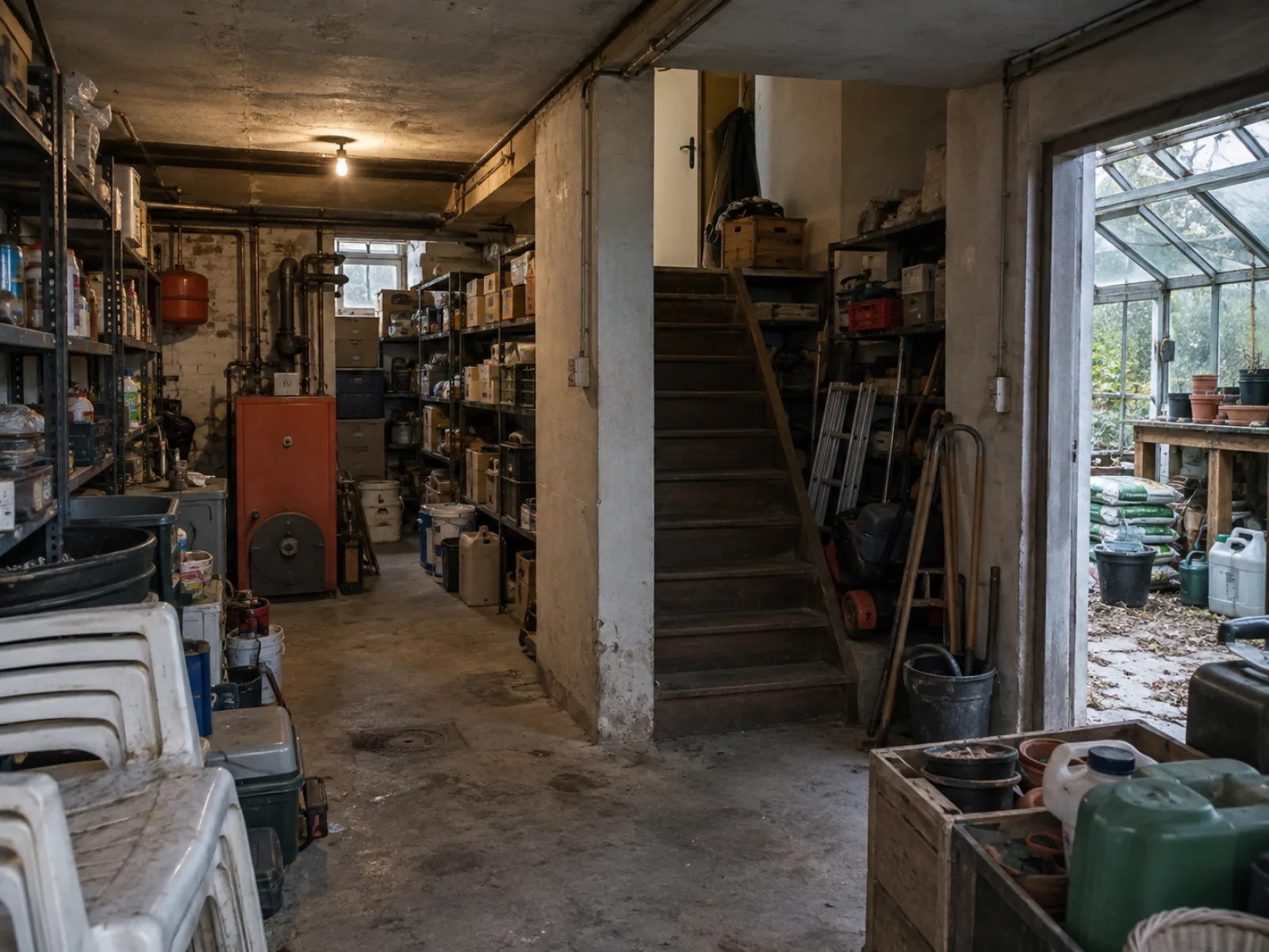 Voor de ontruiming — Villa met serre en dubbele kelder ontruimen in Ukkel — AI-illustratie