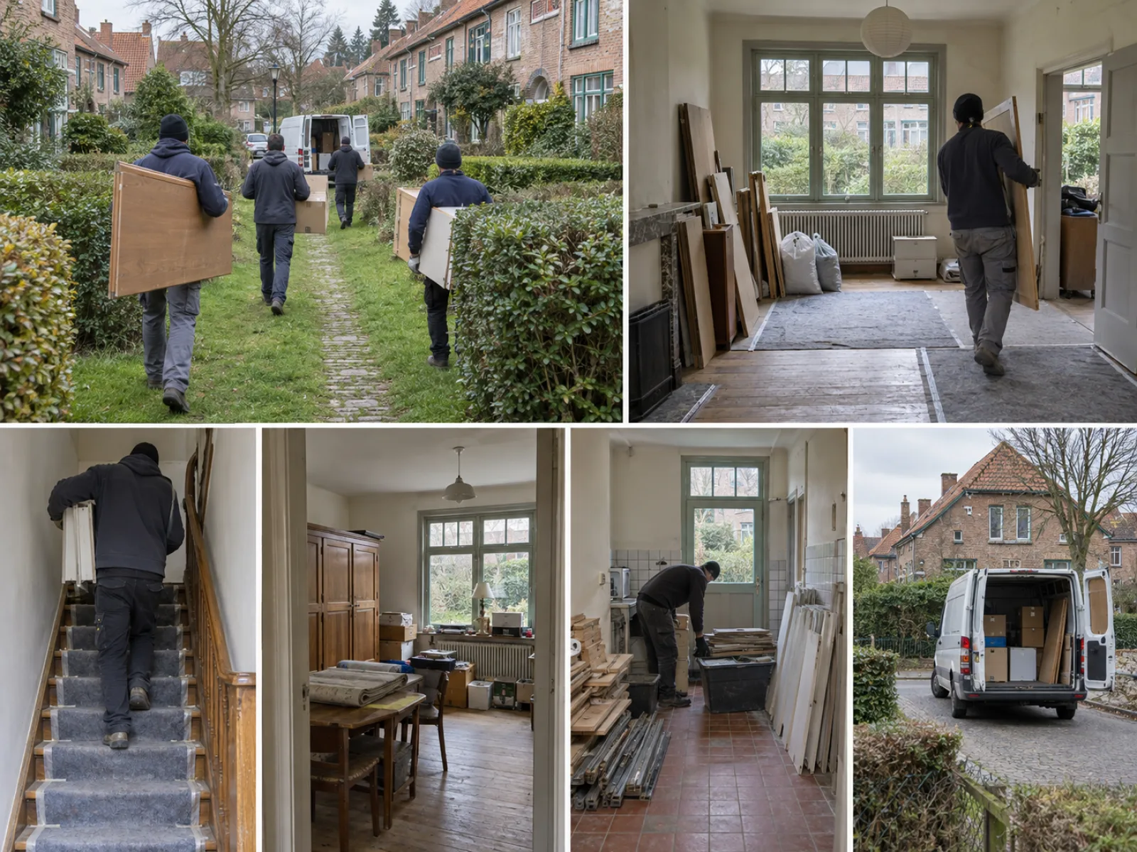 Tijdens de werken — Woning in een beschermde tuinwijk ontruimen in Watermaal-Bosvoorde — AI-illustratie