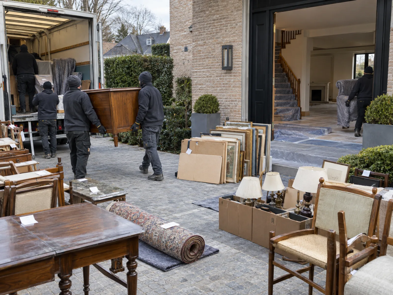 Tijdens de werken — Gemeubelde villa van een vertrekkend gezin overnemen in Sint-Pieters-Woluwe — AI-illustratie